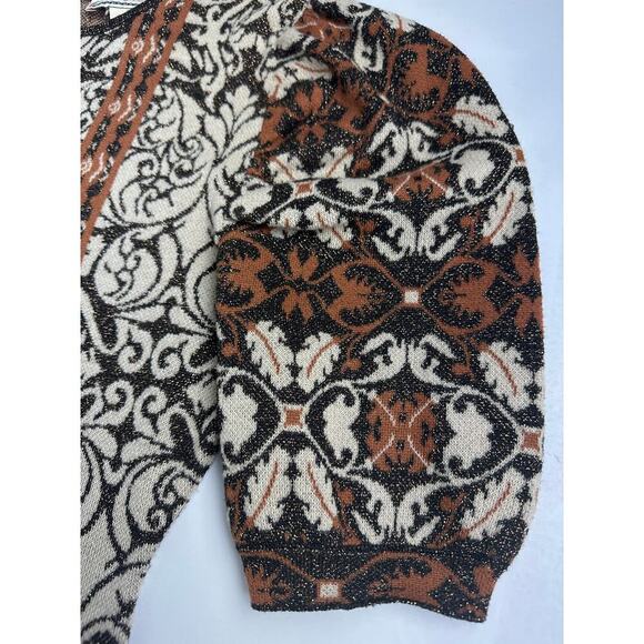 Flying Tomato Size Large Jacquard Metallic Sweater Dress Puff Sleeves Baroque - Picture 5 of 14